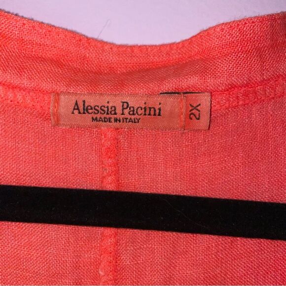 Alessia Pacini 2X 100% Linen Dress Midi Sleeveless Lace Split Neck - Picture 3 of 9